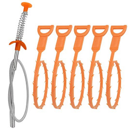 Amazon Basics Ferramenta de remoção de entupimento de drenagem inclui 5 serpentes de drenagem de plástico e 1 inoxid