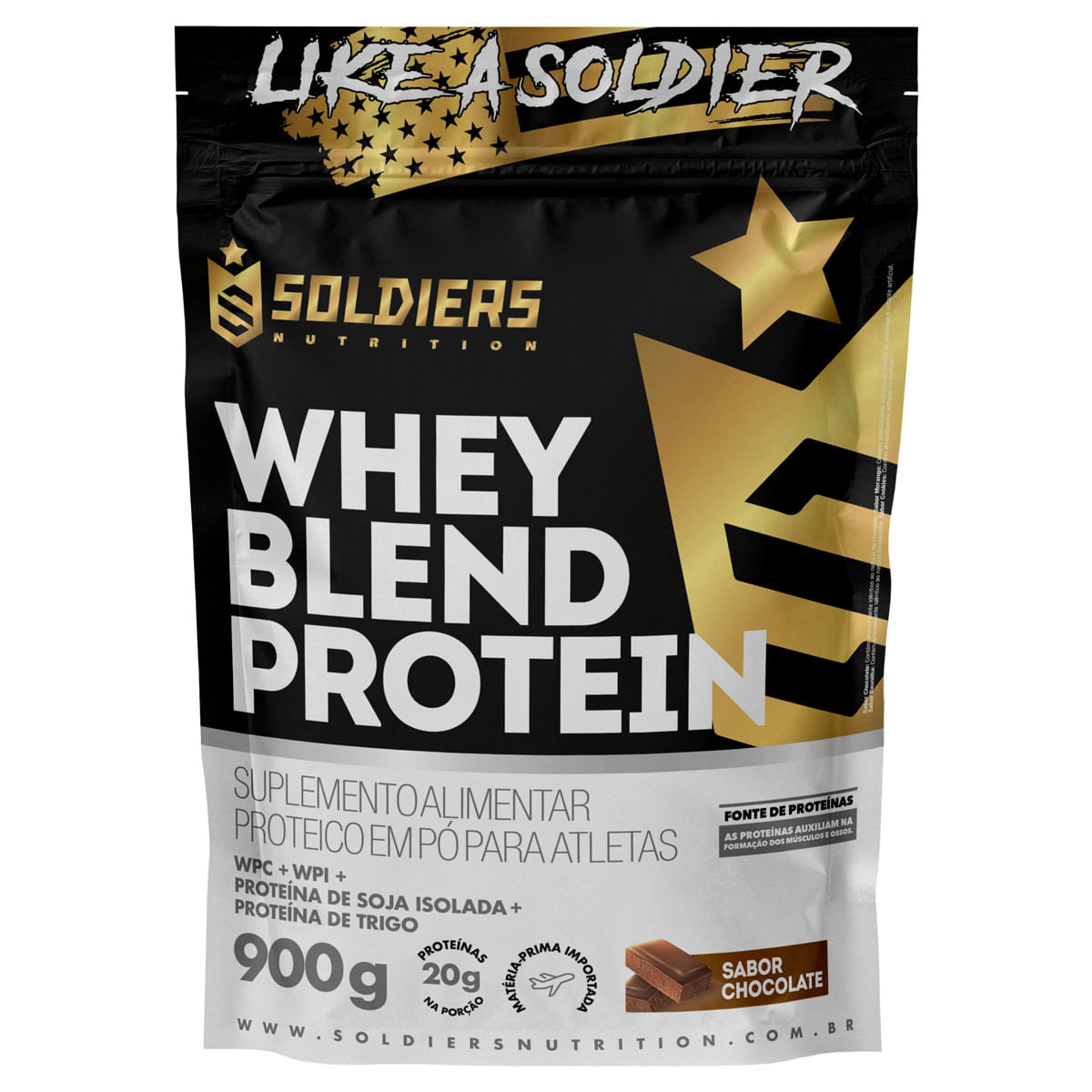 Whey Blend Protein Concentrado e Isolado 900g Soldiers Nutrition Suplemento Proteína Muscular Recuperação