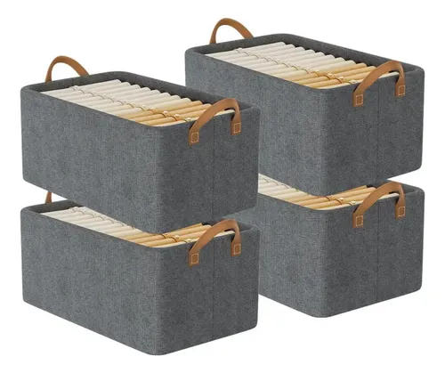 Kit 4 Caixas Cesto Organizadora Grande Dobrável Guarda Roupa Gaveta Mesas Banheiro Cor Cinza