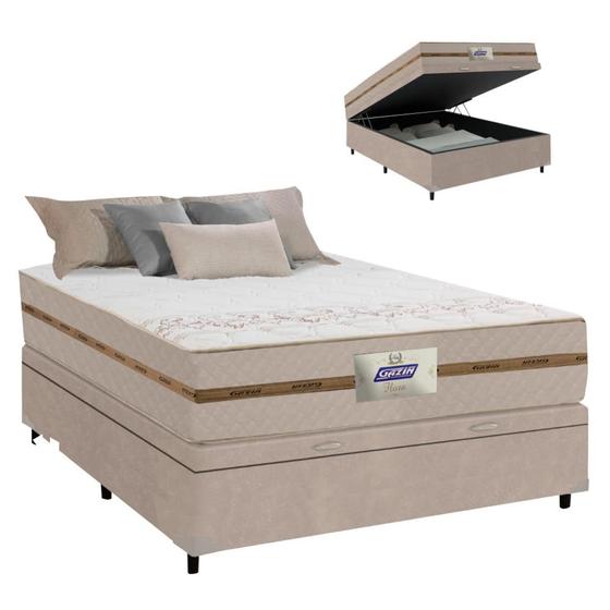 Cama Box Baú Casal Colchão Gazin Molas Flora Bege 138x188x63cm