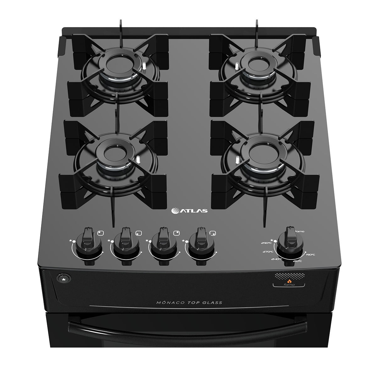 Fogão 4 Bocas Atlas Mônaco Top Glass Automático Mesa De Vidro Preto
