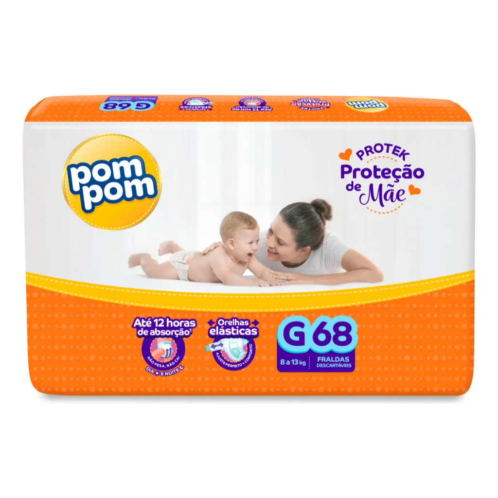 Fralda Pom Pom Protek Proteção de Mãe Hiper M 86 Unidades