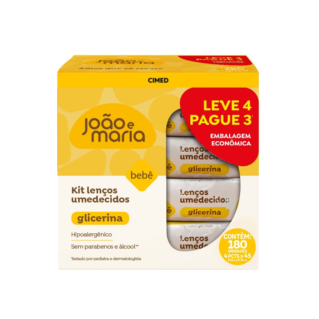 Kit Lenço Umedecido João E Maria Com Fragrância Bebê 4 Pacotes Com 45 Unidades
