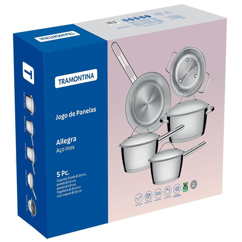 Jogo de Panelas Tramontina Allegra em Aço Inox com Fundo Triplo 5 Peças