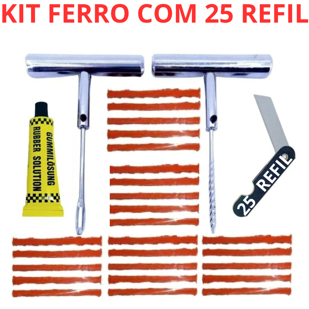 Kit Reparo Pneus 25 Remendo Macarrão Carro Moto Sem Câmara