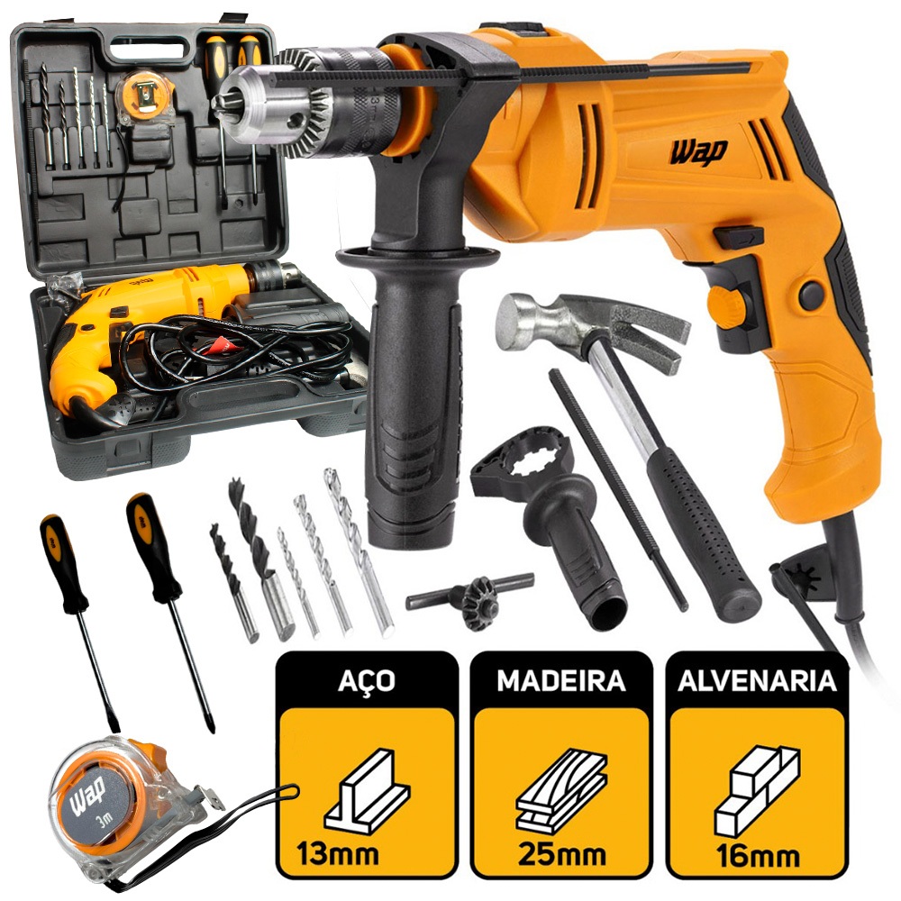 WAP Parafusadeira E Furadeira De Impacto WF 700K13 Mandril ½" 13mm Com Kit Maleta 700W 127V