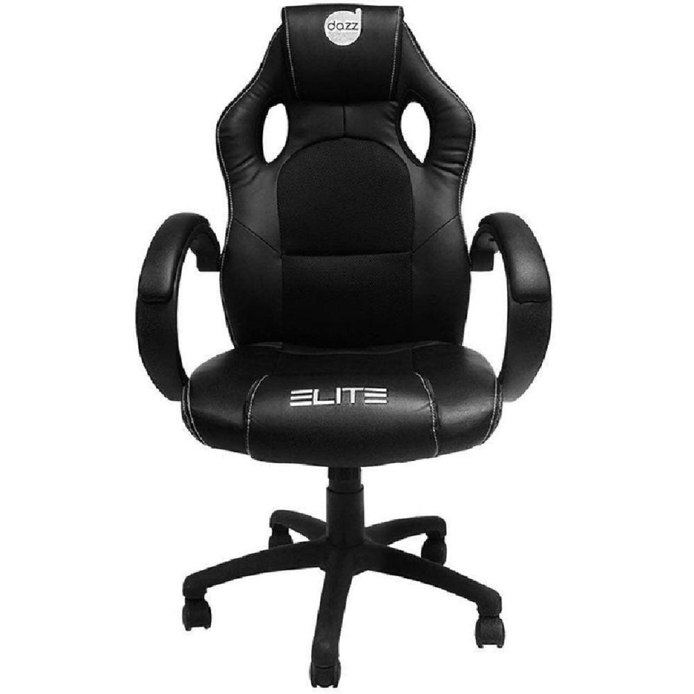Cadeira Gamer Elite Pro Dazz – Reclinável 130°, Couro PU, Pistão Classe 4, Suporta 140 kg, Braços 1D, Almofadas Lombar e Pescoço, Base Nylon 50 mm – Preto e Cinza