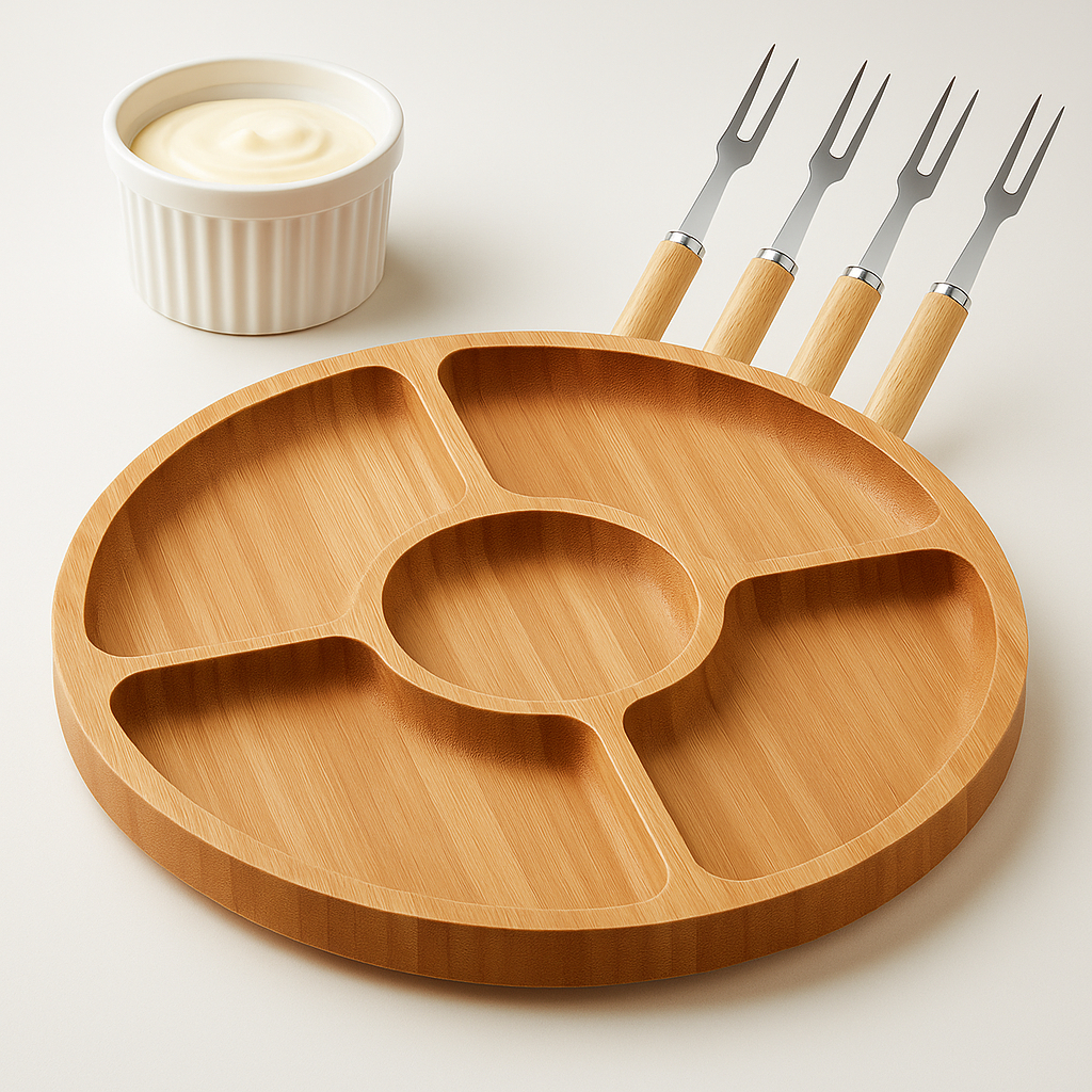 CozenaKit Petisqueira Redonda Para Frios Queijo Com Molheira Ramekin