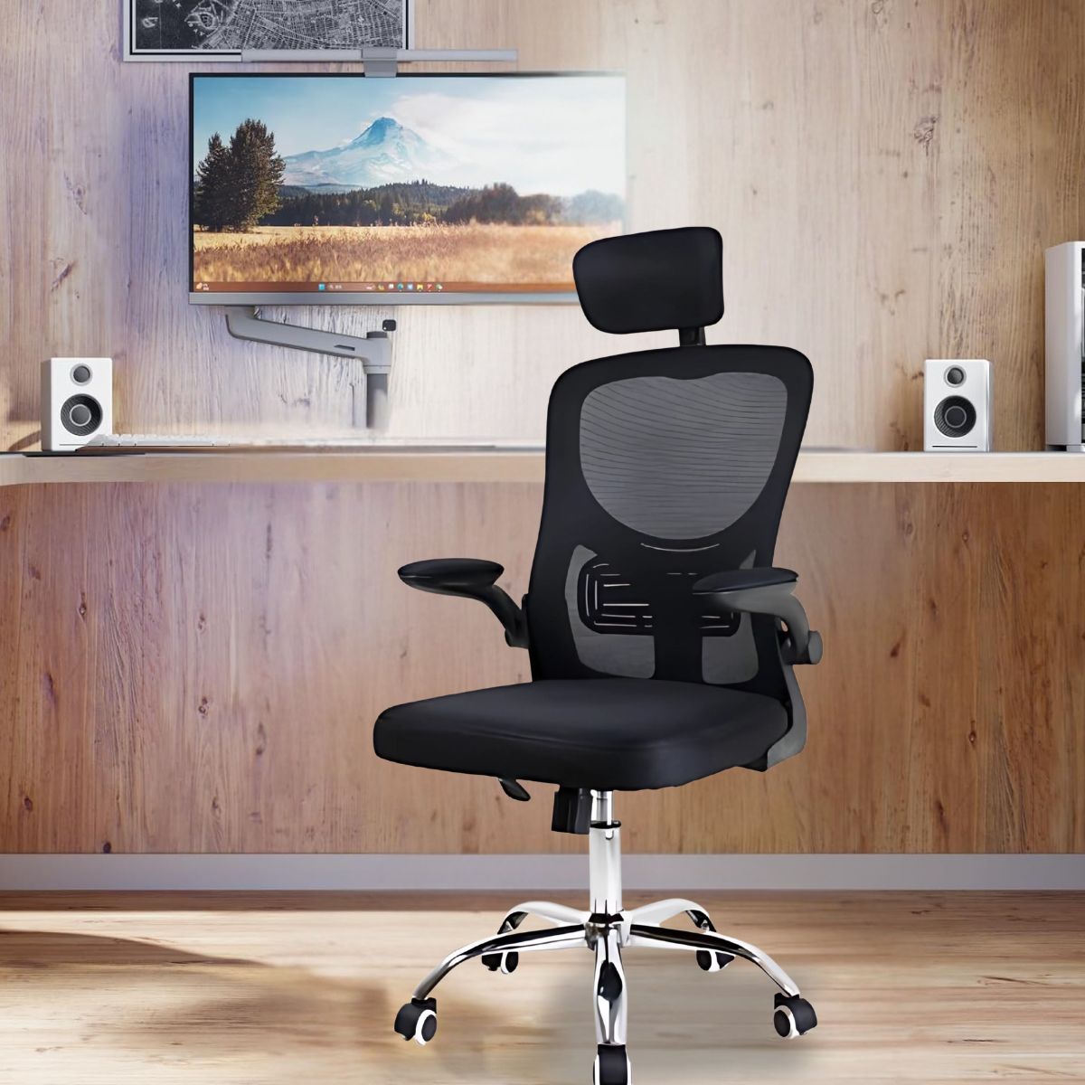 Cadeira De Escritório Ergonômica Giratória B100 Boston Preta Com Estofado Mesh Com Ajuste Lombar Luvinco