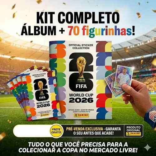 Kit 70 Figurinhas + Álbum Copa Do Mundo Fifa 2026 Panini Capa Dura C/ 10 Envelopes