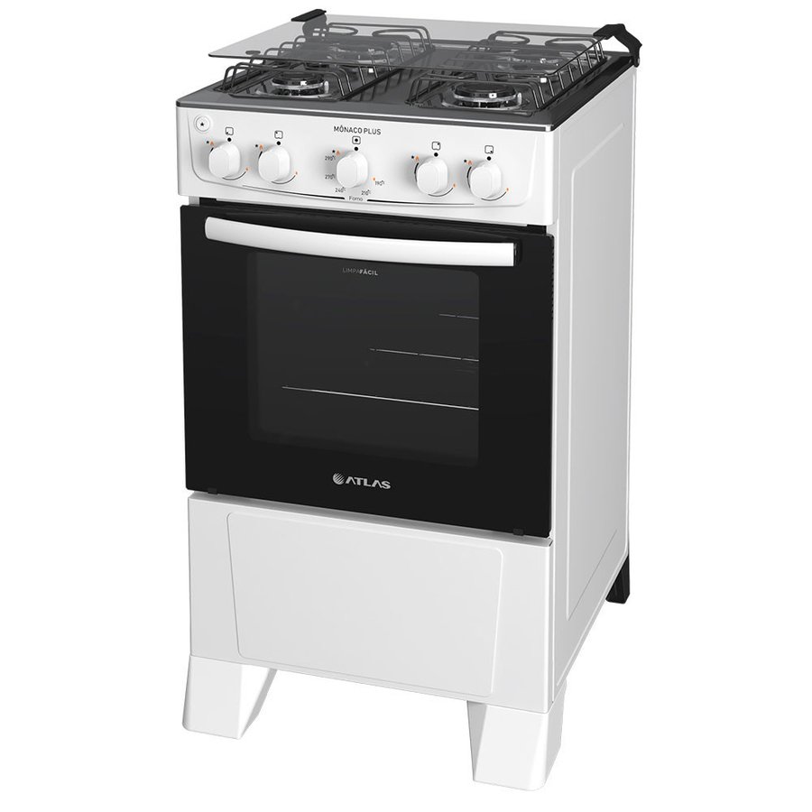 Fogão 5 bocas Atlas Mônaco Plus Branco com Acendimento Automático e Mesa Inox