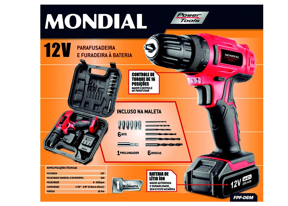 Parafusadeira Com Bateria De Lítio, FPF-06M - Mondial, Pequeno