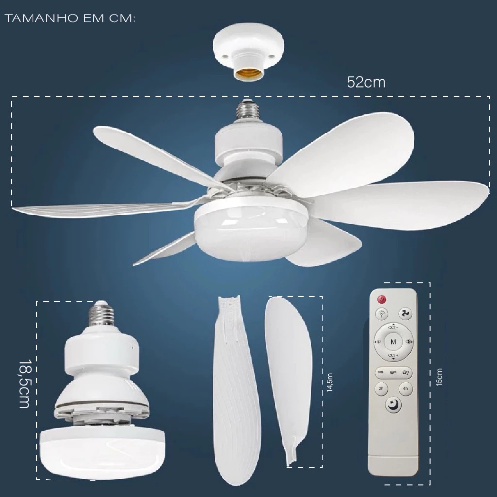 Lâmpada Led Com Ventilador De Teto Bivolt Controle 80w E27