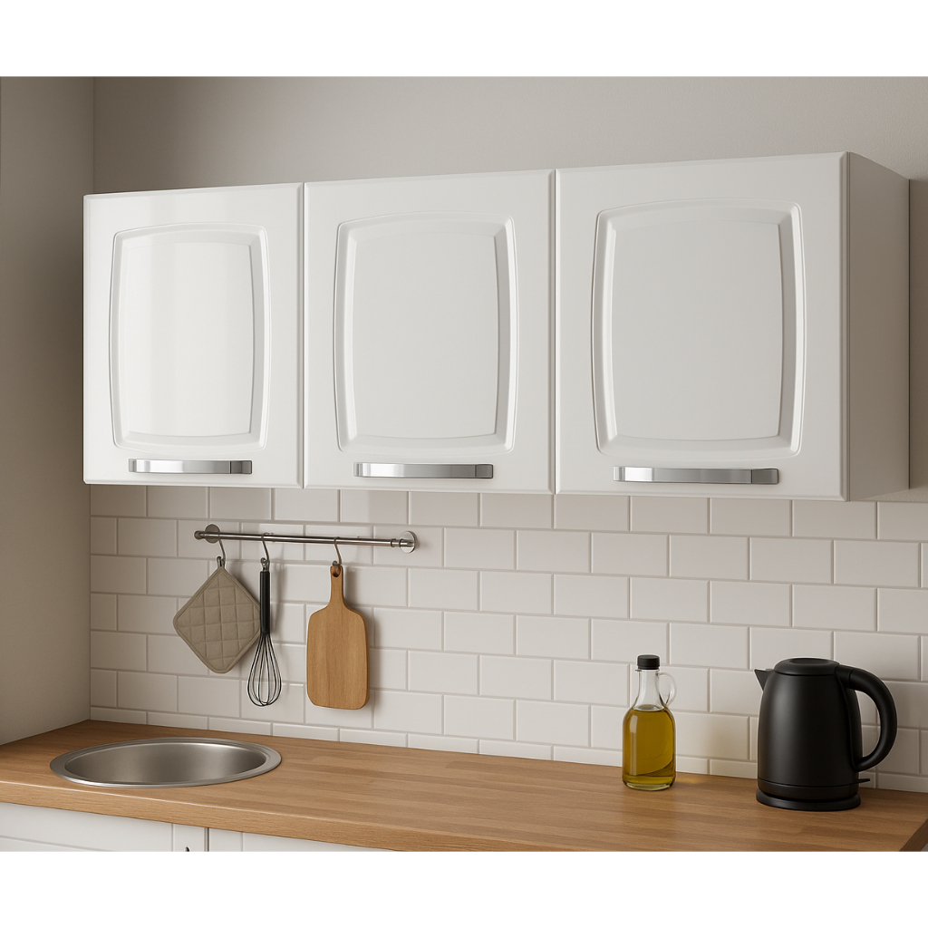 Armário aéreo de cozinha cor branco 3 portas Rose Itatiaia
