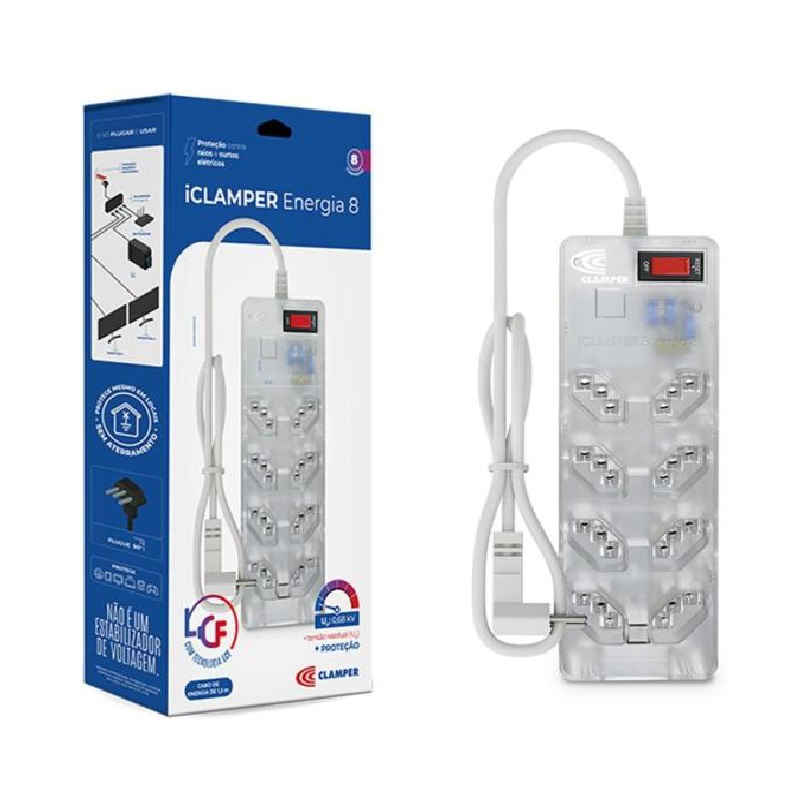 Filtro de Linha Clamper 8 Tomadas com DPS 1.3m Preto