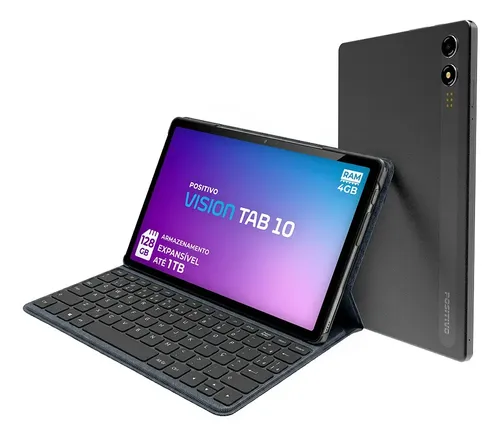 Positivo Vision Tab10 T3010 4gb Ram 128gb Ssd Com Capa Teclado Octa-core 5 13mp Bateria 6000mah Tela 10.1 Hd Wifi Ac E 4g Full Lamination - Preto