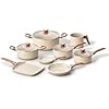 Oikos - Jogo Com 8 Panelas Antiaderentes De Revestimento Cerâmica Com Tampa De Vidro Terrara Bege Com 5 Camadas