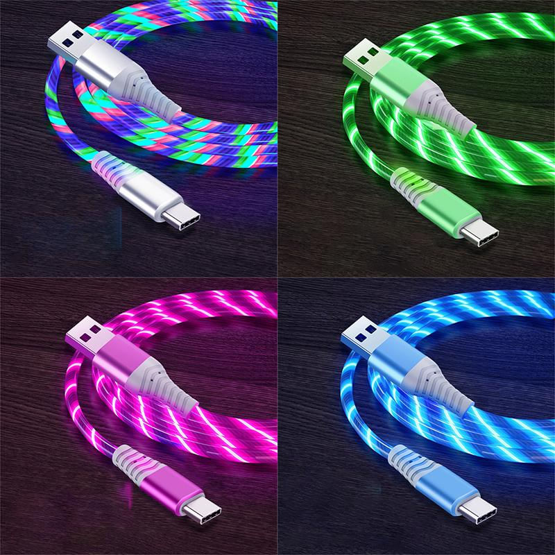 Cabo Tipo C Colorido LED 1m Carregamento Rápido