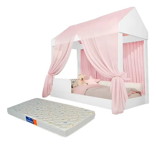 Cama Infantil Montessoriana Crystal Com Colchão E Voal Rosa Cor Branco Loja Tigo Clásica