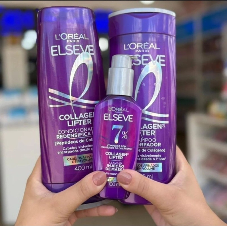 L'Oréal Paris Elseve Collagen Lifter Kit Shampoo, Condicionador e Sérum Leave-in com Peptídeos e Proteção Térmica para Cabelos Finos, Volume em 3D, 400ml + 400ml + 100ml