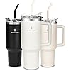 Romantic Crown Copo Térmico Com Canudo Tampa E Alça 1,18l, Copos Garrafas Termico Para Viagem Vácuo Dupla Camada Aço Inoxidável, Caneca Termica Cafe Água Chá,presente, Fitness (creme)