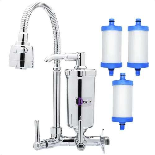 Torneira Dazie Metais Com Filtro Cozinha Para Parede Flexível Móvel Em Abs Cromado Filtro Carbon Block Purificador De Agua Com Refil Instalado Brilhante