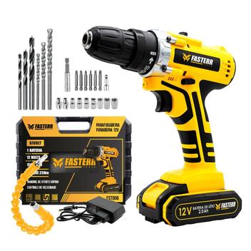Parafusadeira Furadeira 12v Com 1 Bateria, Maleta E 24 Acessórios Fasterr Fst006