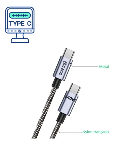 Cabo Turbo USB-A para USB-C 2m Trançado