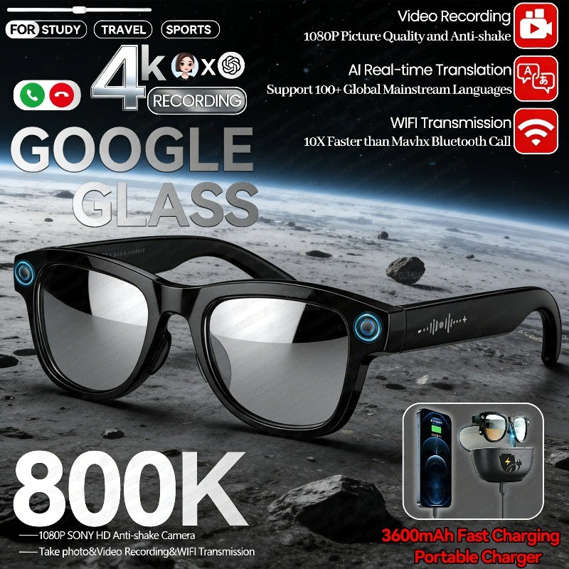 Óculos Inteligentes 4K com Câmera e Tradução ChatGPT
