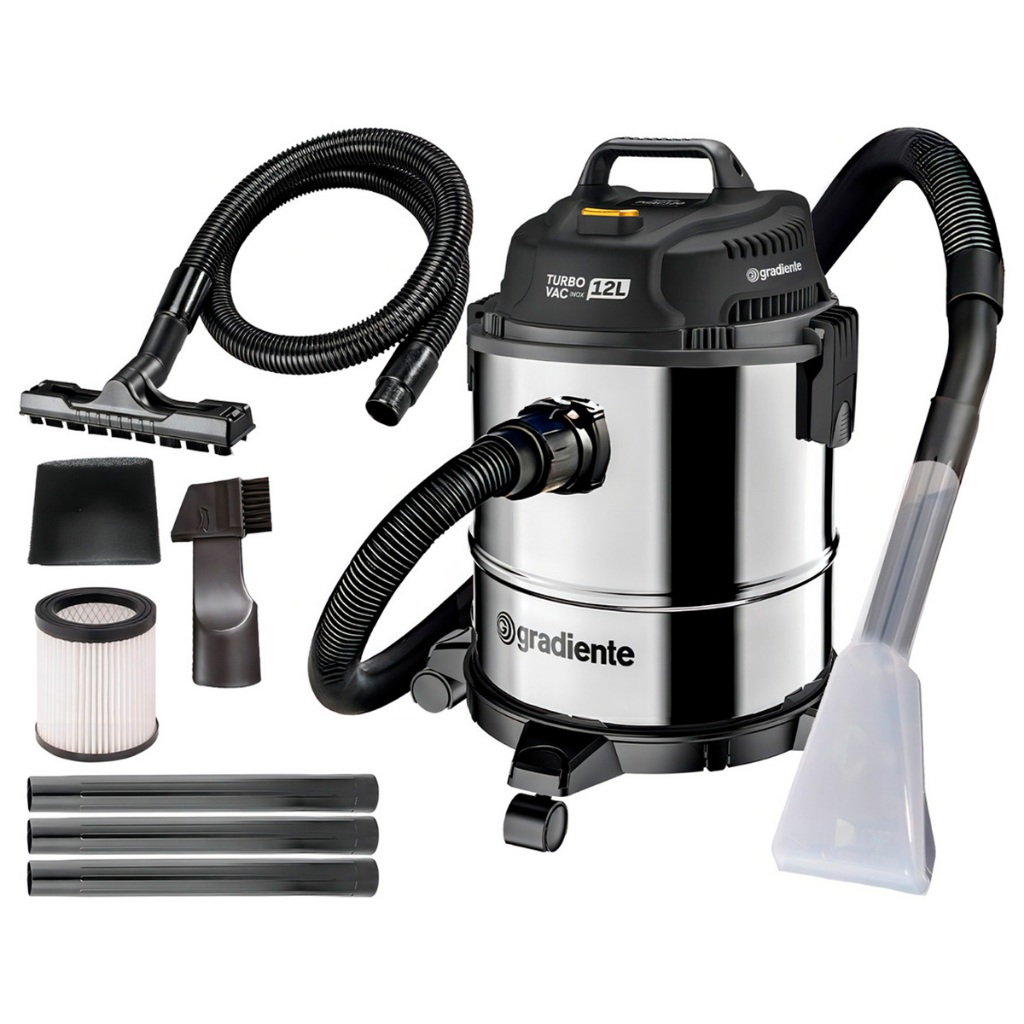 Aspirador De Pó E Água Inox Turbo 12 Litros 1200w Com Soprador E Bico Extratora Multiuso Tbac120 The Black Tools