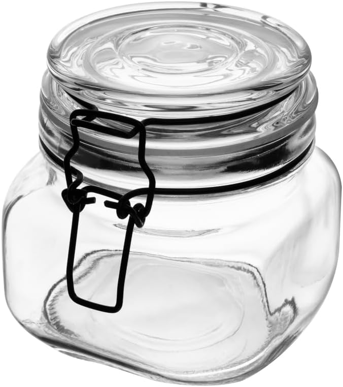 LYOR - Pote Hermético De Vidro Com Silicone E Clipe Em Metal Vintage Preto 550ml