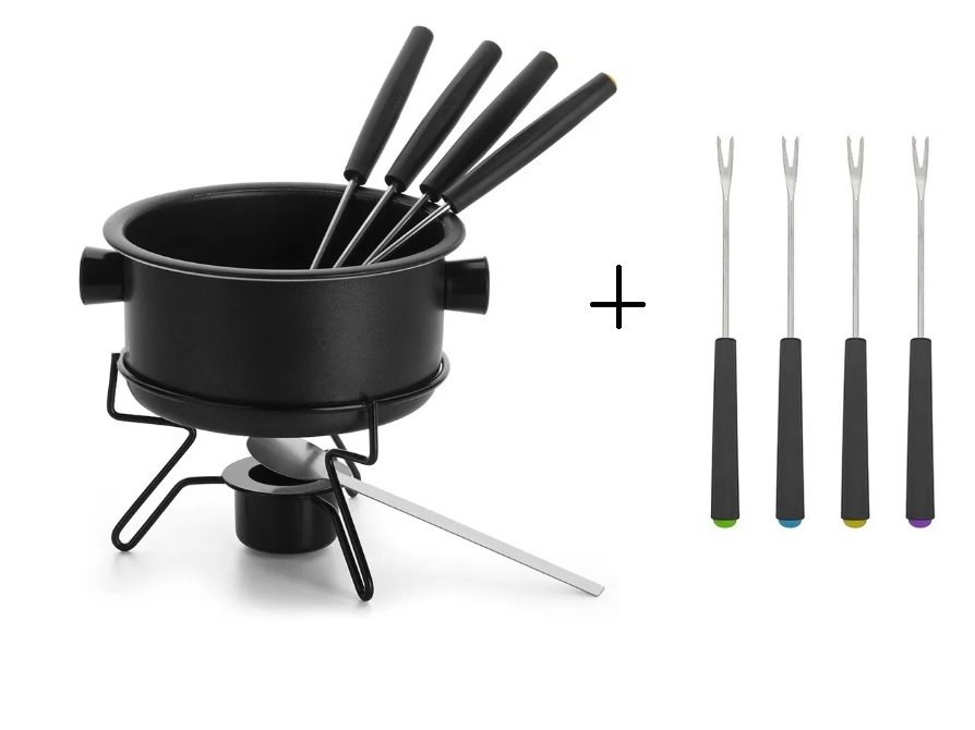 Aparelho Fondue Pop Antiaderente 7 Pçs Preto Forma + 4 Garfo