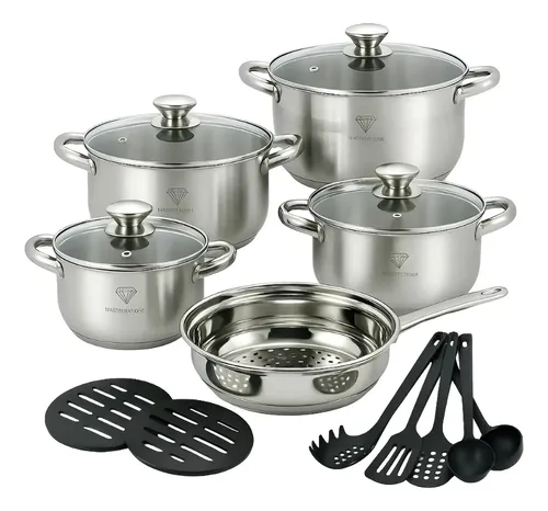 Jogo De Panelas Genebra 19 Peças Inox - Promoção Prateado