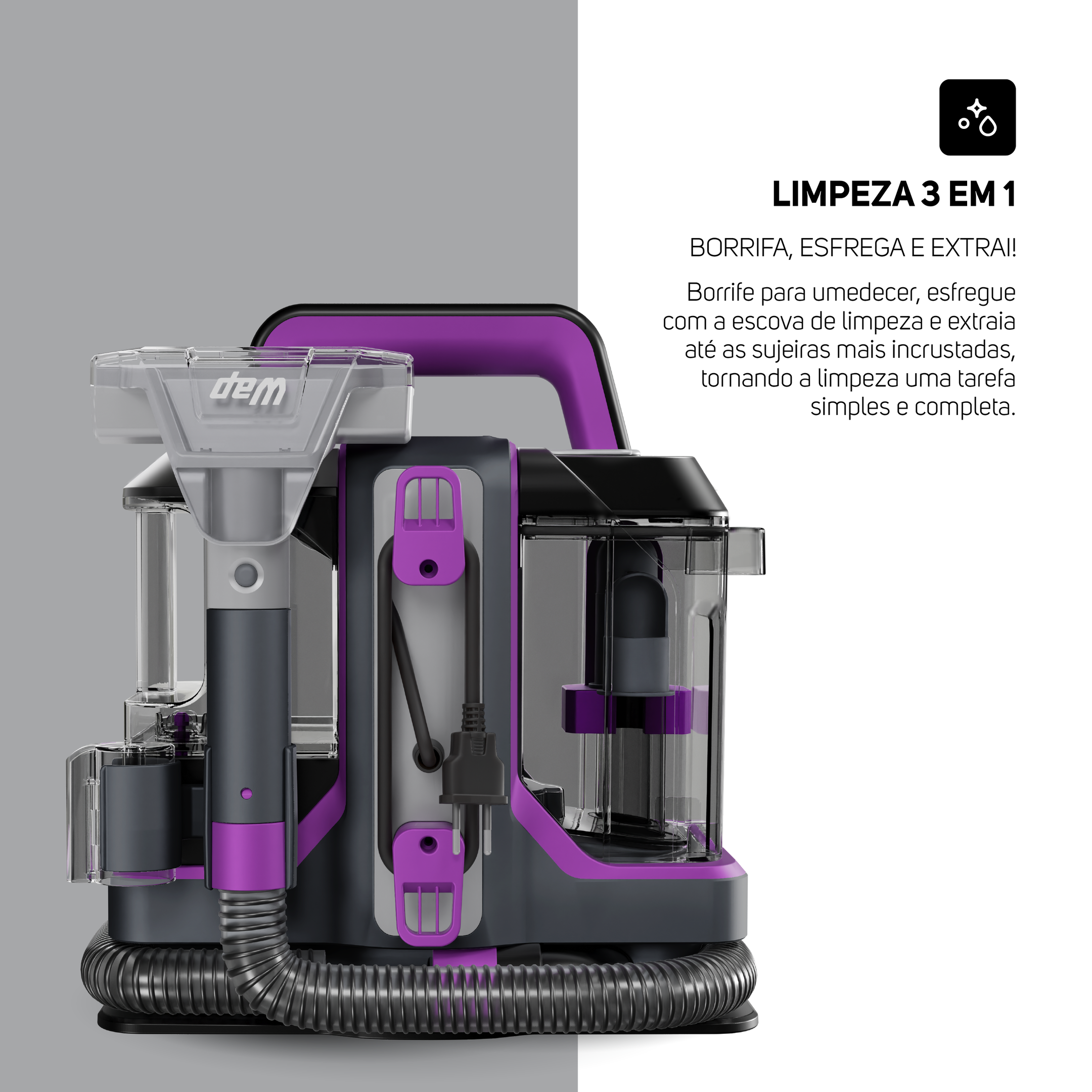Extratora De Sujeira Portátil Wap Spot Cleaner W3 Borrifa Esfrega E Extrai 1450w De Potência E Bico De Autolimpeza Cinzaroxo 220v