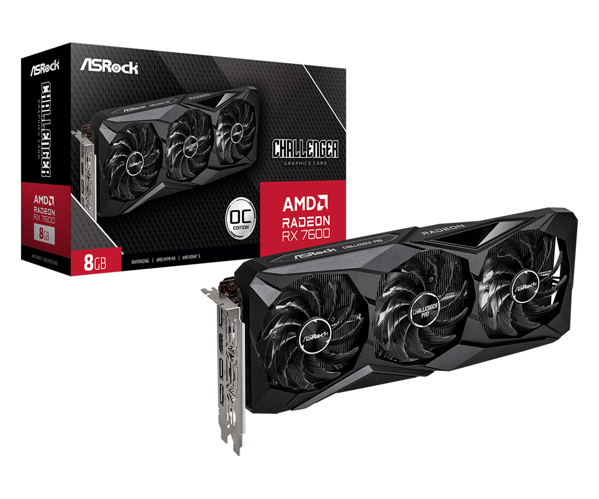 Placa de Vídeo AsRock AMD Radeon RX 7600 Challenger OC, 8GB, GDDR6, FSR, Ray Tracing, 90-GA41ZZ-00UANF - Open Box