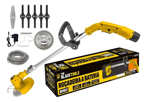 Roçadeira Aparador Grama A Bateria Recarregável 460w Profissional Com Acessórios Tcg12b The Black Tools 127/220v Amarelo