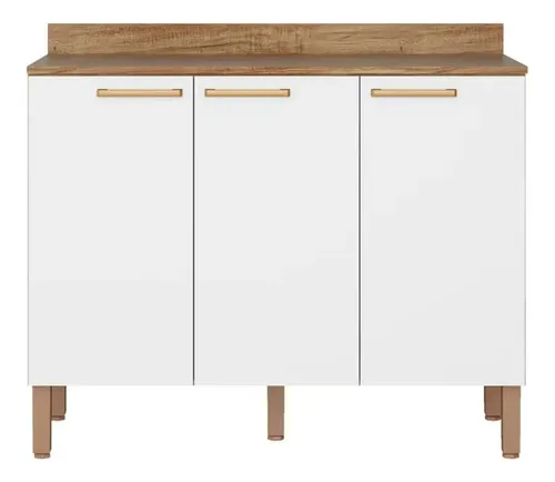 Balcão Triplo Veneza 3 Portas E 1 Prateleira 108,4cm Bartira Cor Branco com Damasco