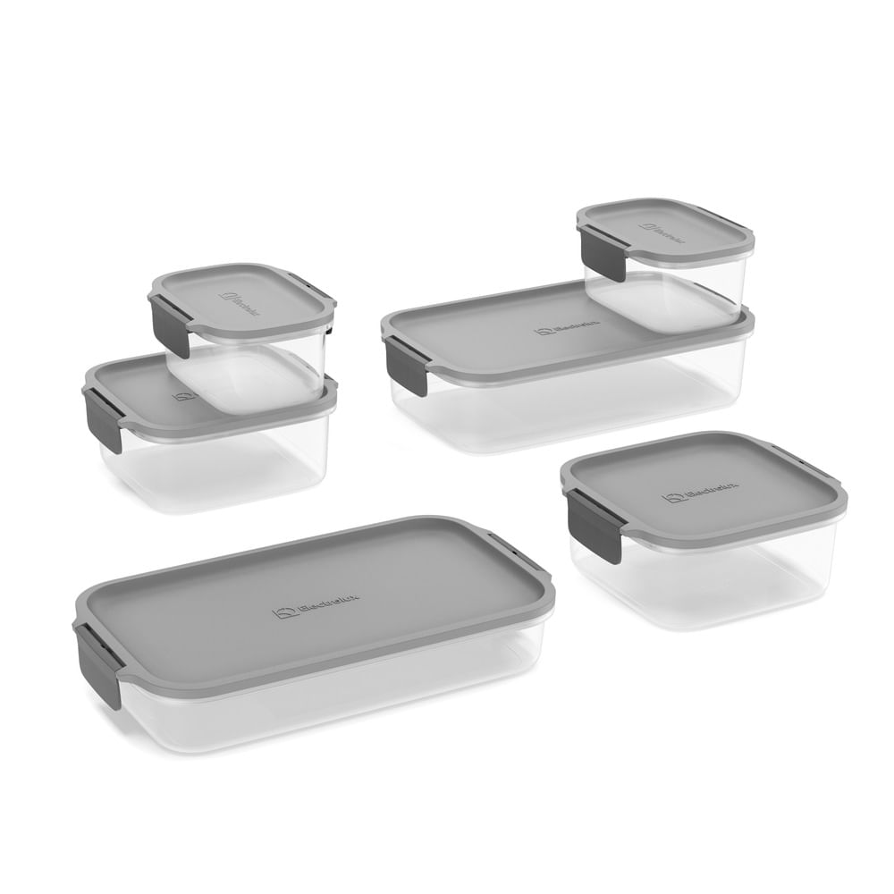 Electrolux Kit 6 Potes Herméticos De Plástico Cinza, 5,8l, Safelock, Empilhável e Modular
