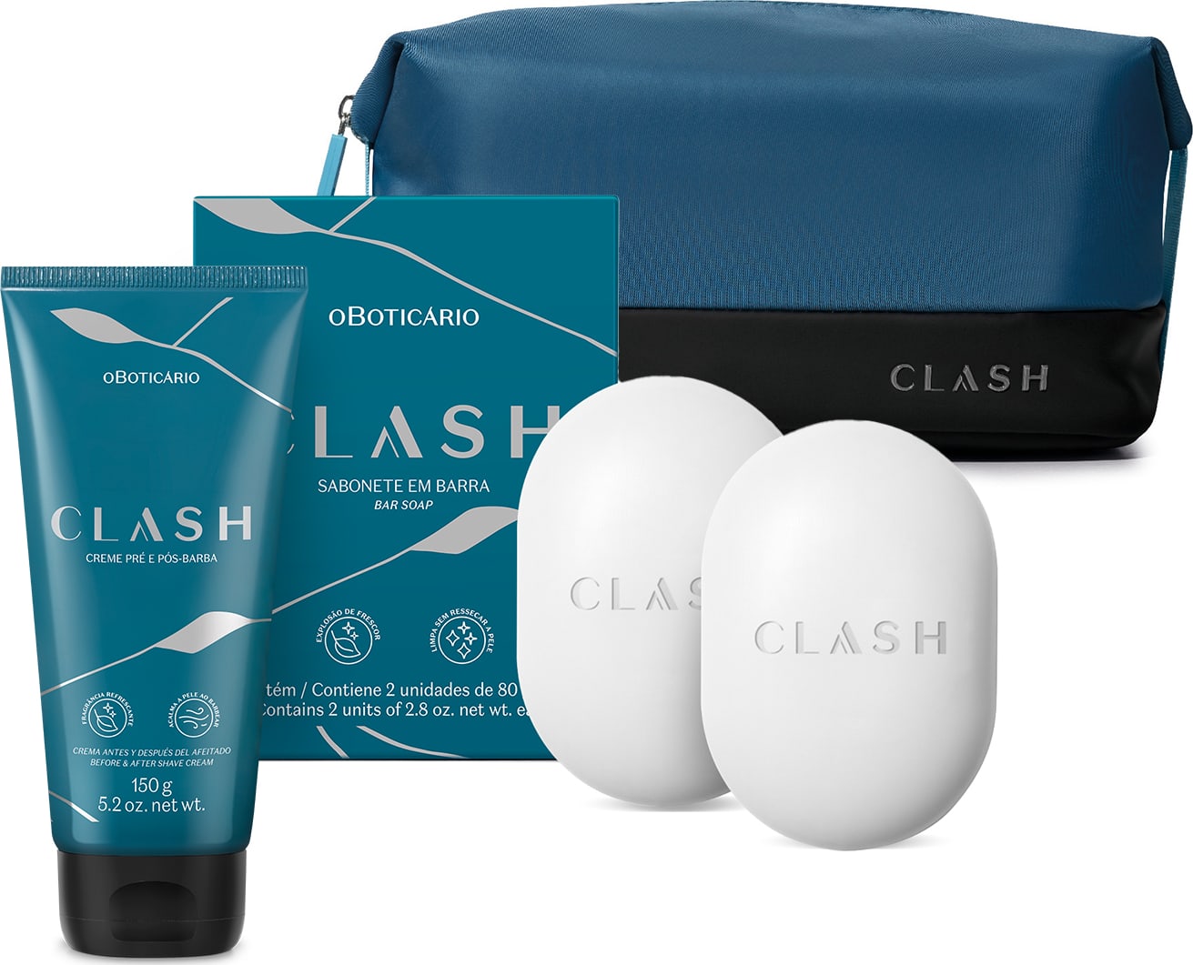Clash: Creme Pré E Pós- Barba + Sabonete Em Barra 2x80g + Nécessarie