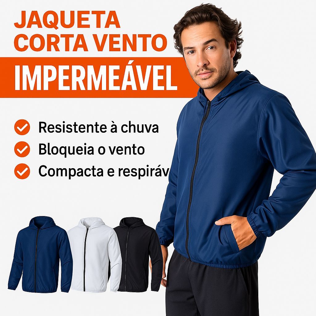 Corta Vento Jaqueta Masculino Lisa Com Capuz E Bolso E Ziper