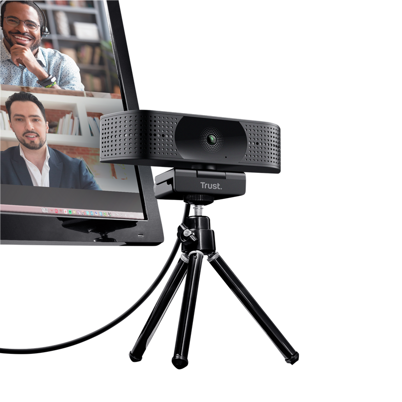 Webcam Trust Teza 4K Ultra HD com Tripé Microfones Duplos Filtro de Privacidade USB Preto - 24280