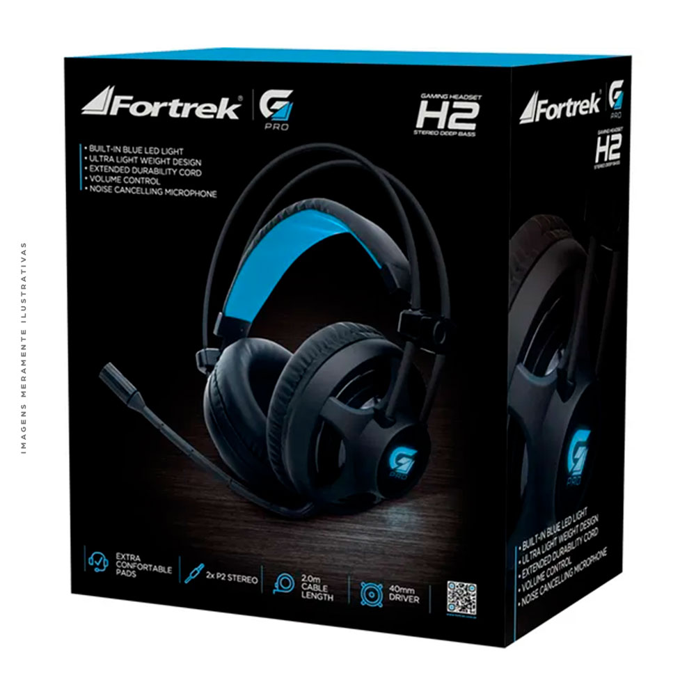 Headset Gamer Fortrek PRO H2 com LED Azul P2 Preto - H2