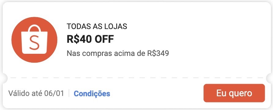 DESBLOQUEIE O DESCONTO: R$40 OFF na Shopee acima de R$329