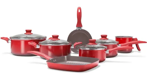 Jogo De Panelas 7 Peças Revst Cerâmico Antiaderente Brinox Vermelho