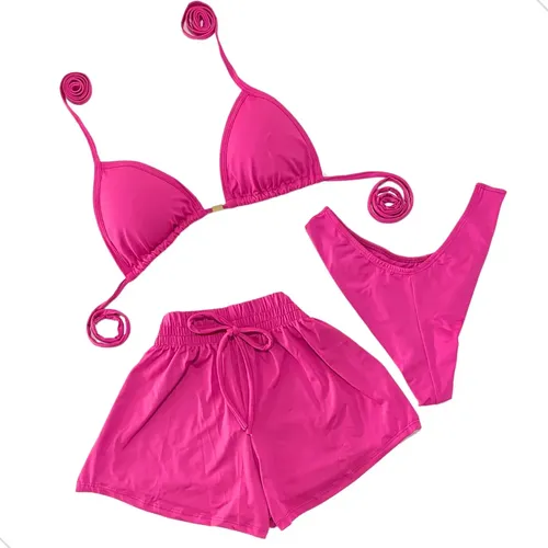Conjunto Biquíni Short 3 Peças Tendência Saída Praia Piscina