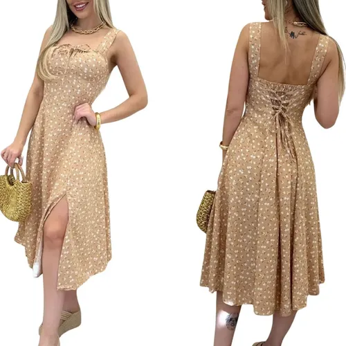 Vestido Midi Com Fenda Lateral Moda Verão 3.0 Girls Alça