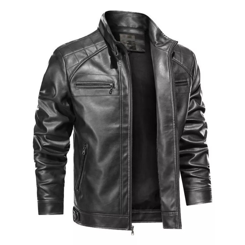 Casaco Couro Masculina Forrada Slim