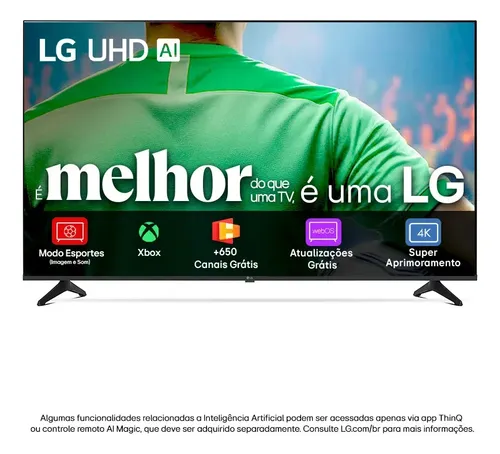 Smart TV LG UHD AI UA75 65 polegadas HDR10 Pro Processador 7 AI Ger8 webOS 25