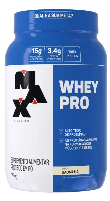 Whey Protein 1kg Whey Pro Max Titanium Sabor Baunilha BCAA e Aminoácidos