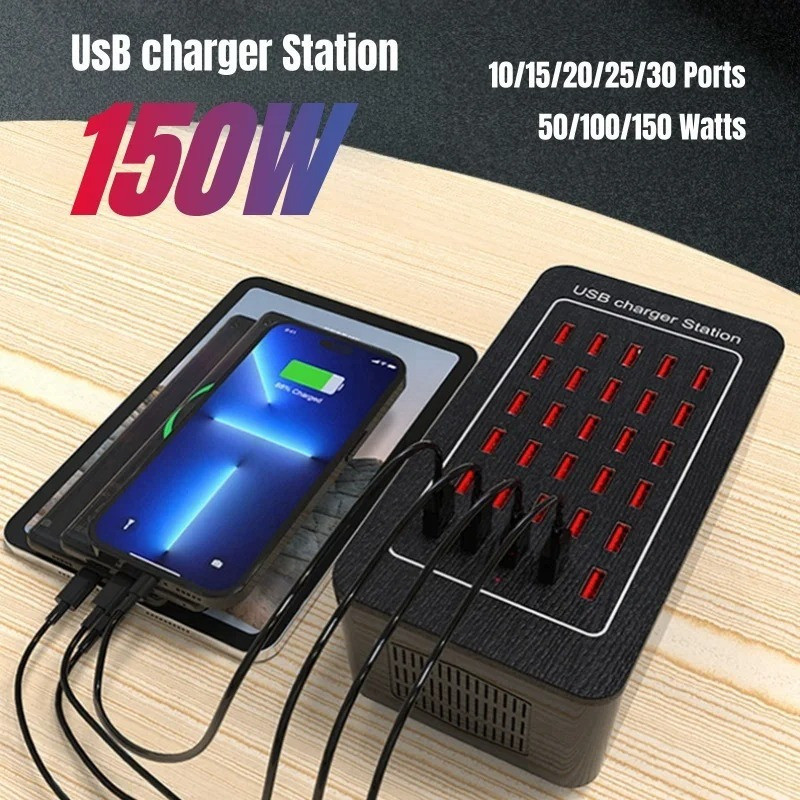 Novo Carregador Rápido GAN Multiportas 470W405W com Tela LCD Carregamento de Mesa Tipo C 140W com Cabo de Carregament